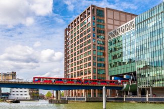 DLR train at canary wharf