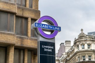 Elizabeth Line station entrance sign, Liverpool Street