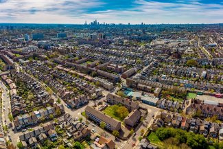 Aerial view of London suburb