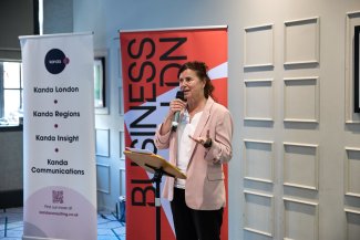 Cllr Claire Holland, Chair of London Councils, addresses attendees at the BusinessLDNn evening drinks reception, generously sponsored by Kanda Consulting. 
