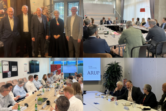 Top left, Justine Simons OBE, Deputy Mayor for Culture and the Creative Industries with Andrew Smith and Austin Casey of Culture Mile and Sir Peter Bazalgette.  Top right, Tom Copley, Deputy Mayor for Housing and Residential Development and Matt Hawkins, Chief Executive at Knight Dragon Bottom left, Seb Dance, Deputy Mayor for Transport and Rebecca Tinucci, Global Head of Electrification and Sustainability at Uber Bottom right, Howard Dawber OBE, Deputy Mayor for Business and Growth and Jo Negrini, Director