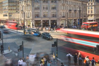 A photo of Oxford Street with shoppers
