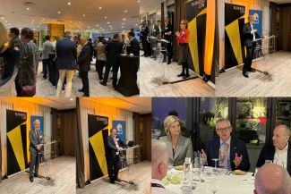 Photo montage of BusinessLDN MIPIM Drinks and Dinner - attendees mingling and listening to speakers