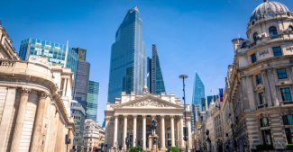 Bank of England and the Royal Exchange in the City of London