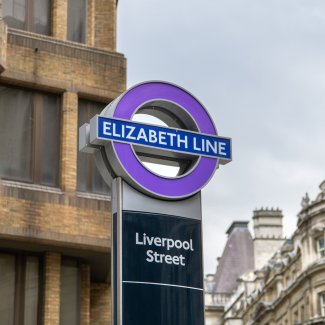 Elizabeth Line station entrance sign, Liverpool Street