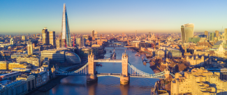 Aerial cityscape view of London, Tower Bridge and the River Thames